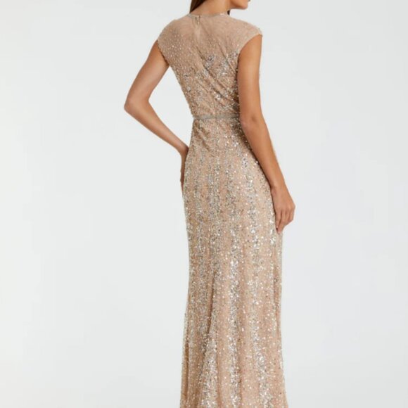 MAC DUGGAL 5619 EMBELLISHED ILLUSIONS HIGH NECK CAP SLEEVE NUDE GOWN sz 8 - Picture 5 of 7